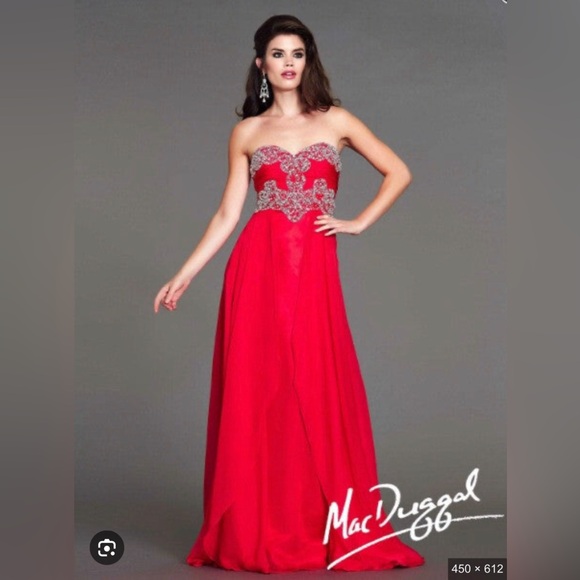 Mac Duggal Dresses & Skirts - Mac Duggal Strapless Red Gown with Silver Detailing